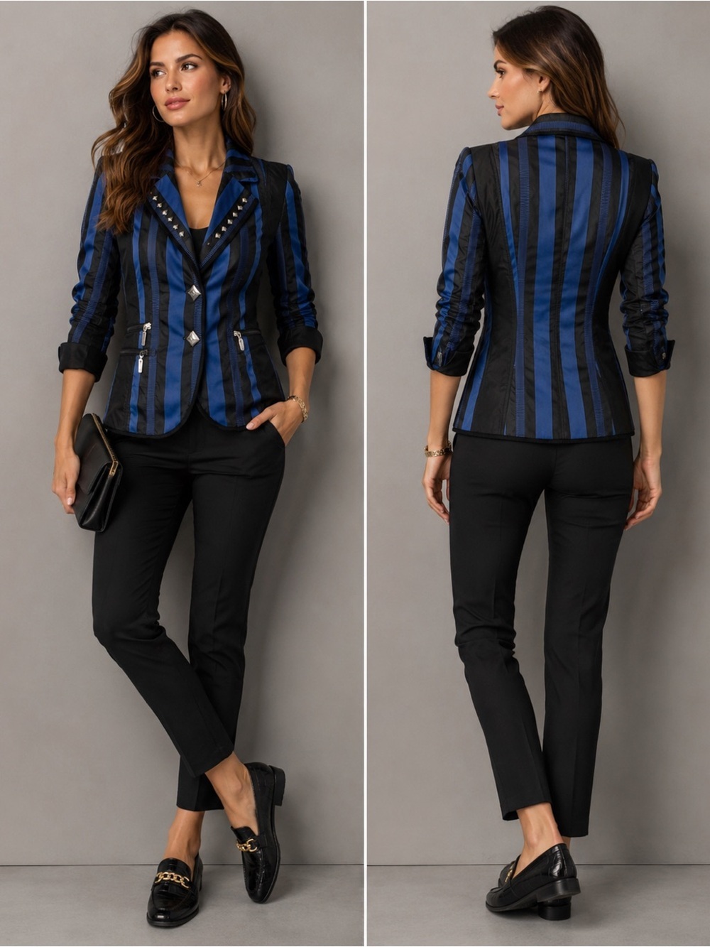 AIRFIELD black blue striped blazer jacket Sz 6